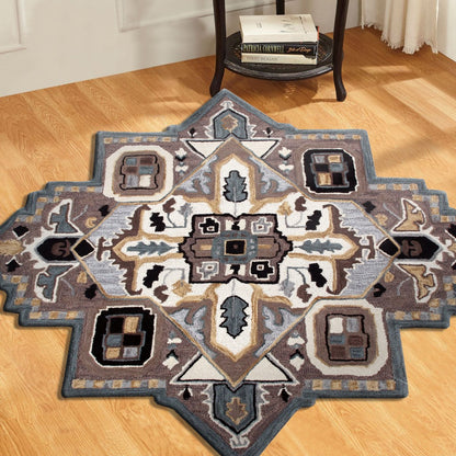 5’ Gray and Beige Medallion Area Rug