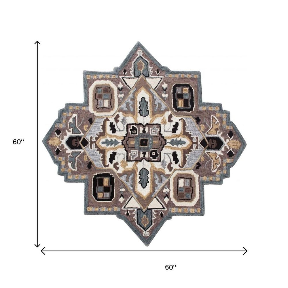 7' X 7' Blue And Red Wool Hand Tufted Area Rug