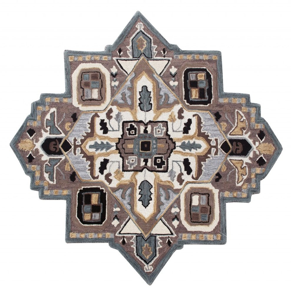 5' X 5' Blue And Red Wool Hand Tufted Area Rug