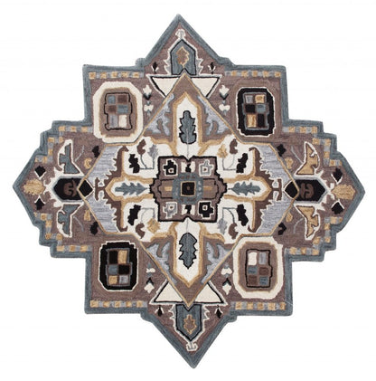 5' X 5' Blue And Red Wool Hand Tufted Area Rug