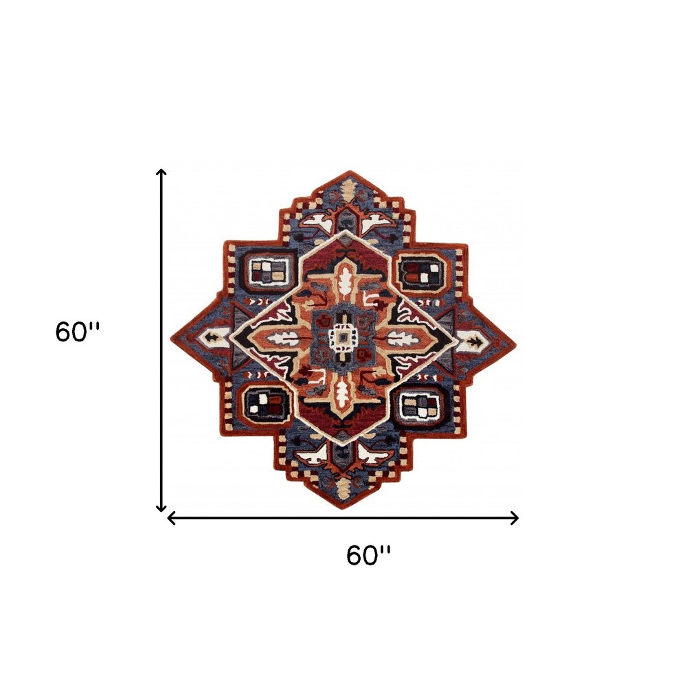 7' X 7' Blue And Red Wool Hand Tufted Area Rug