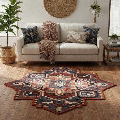 7' X 7' Blue And Red Wool Hand Tufted Area Rug