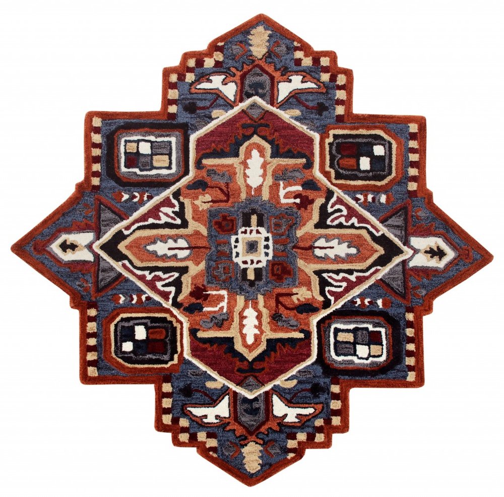 7' X 7' Blue And Red Wool Hand Tufted Area Rug
