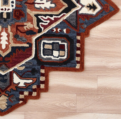 5' X 5' Blue Rust And Orange Wool Medallion Hand Tufted Area Rug