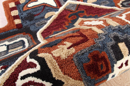 5’ Maroon and Blue Medallion Area Rug