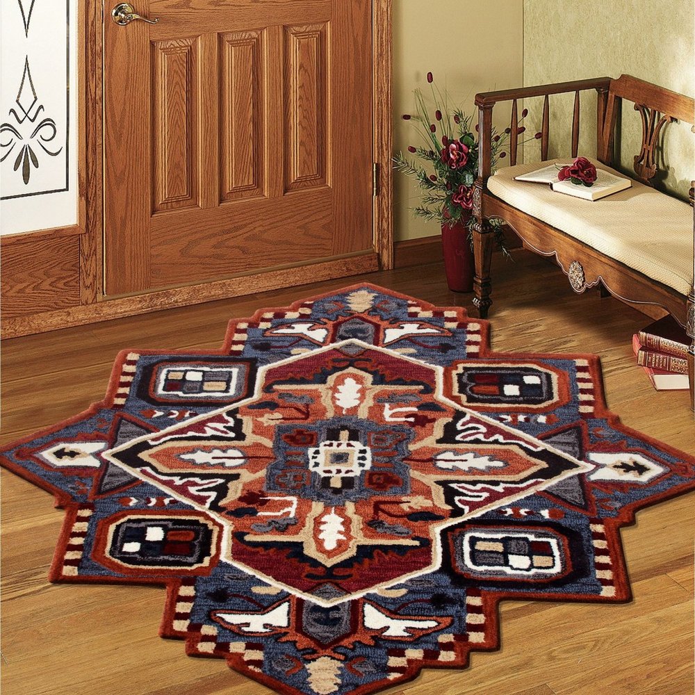 5' X 5' Blue Rust And Orange Wool Medallion Hand Tufted Area Rug