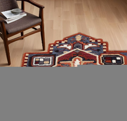 5' X 5' Blue Rust And Orange Wool Medallion Hand Tufted Area Rug