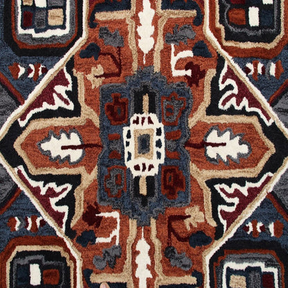7' X 7' Blue And Red Wool Hand Tufted Area Rug
