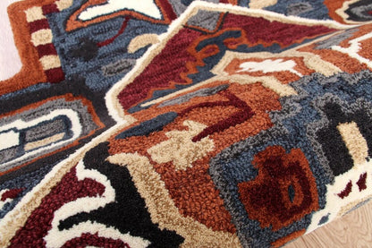 7' X 7' Blue And Red Wool Hand Tufted Area Rug