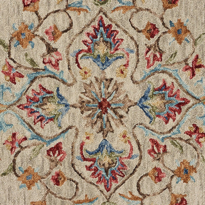 4' Round Beige Floral Medallion Area Rug