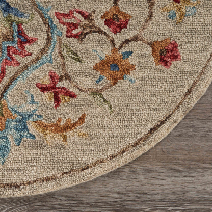 4' Round Beige Floral Medallion Area Rug