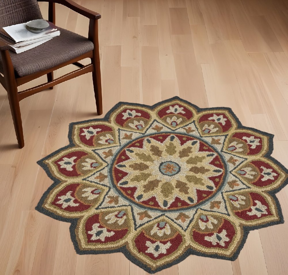 6' Red Wool Hand Tufted Round Rug