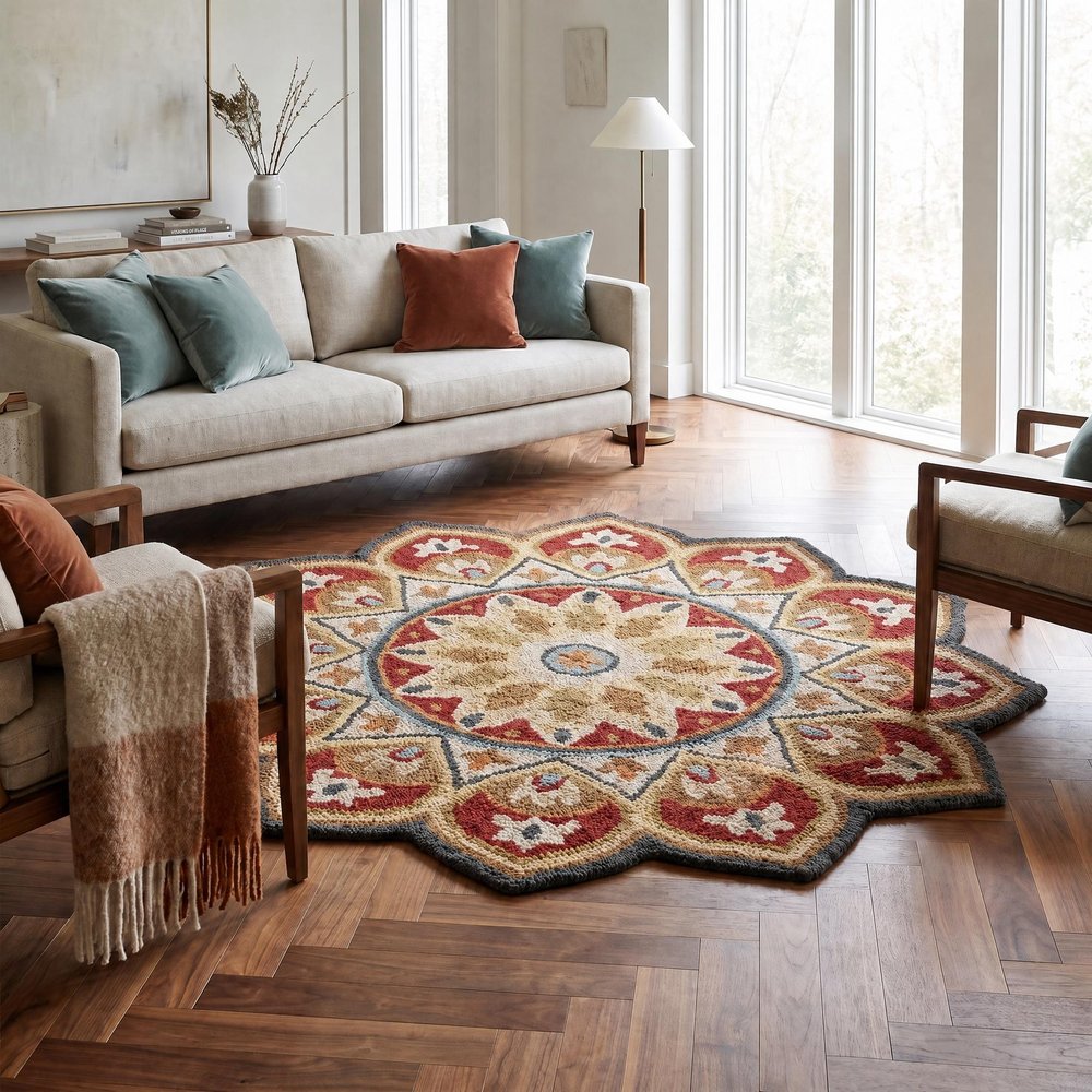 6' Red Wool Hand Tufted Round Rug