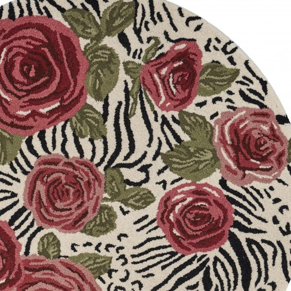 4' Round Red Rose Bed Area Rug