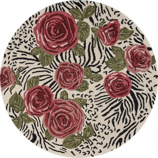 6' Blue And Red Wool Hand Tufted Round Rug