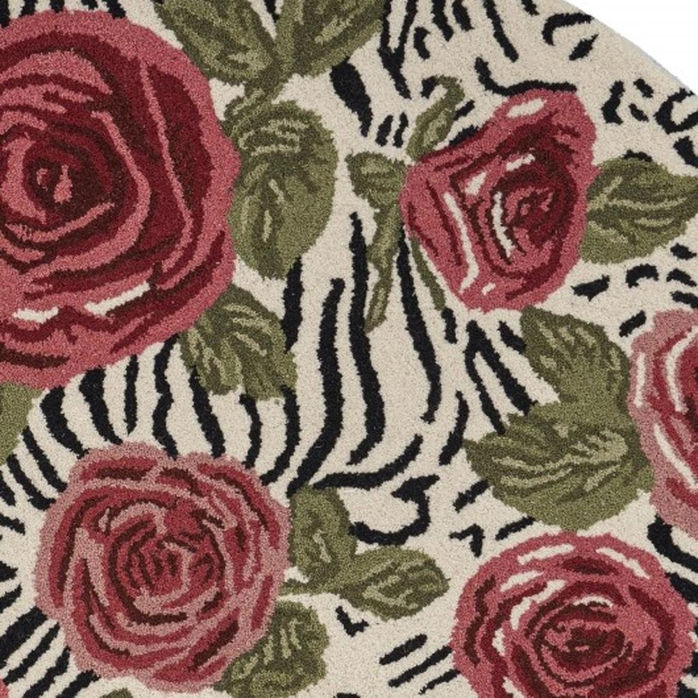 4' Round Red Rose Bed Area Rug