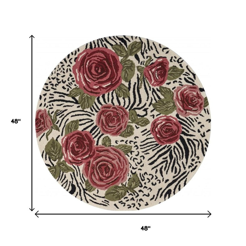 4' Round Red Rose Bed Area Rug