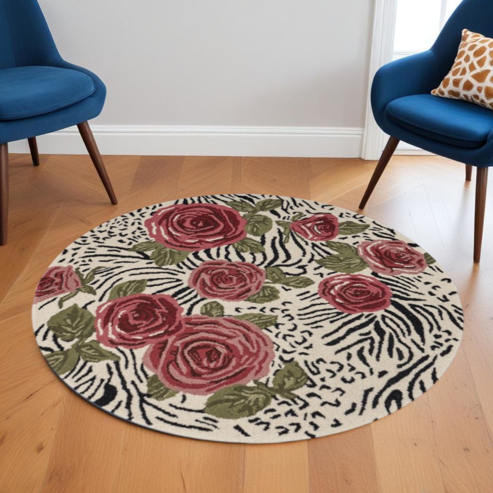 4' Round Red Rose Bed Area Rug