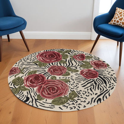 4' Round Red Rose Bed Area Rug
