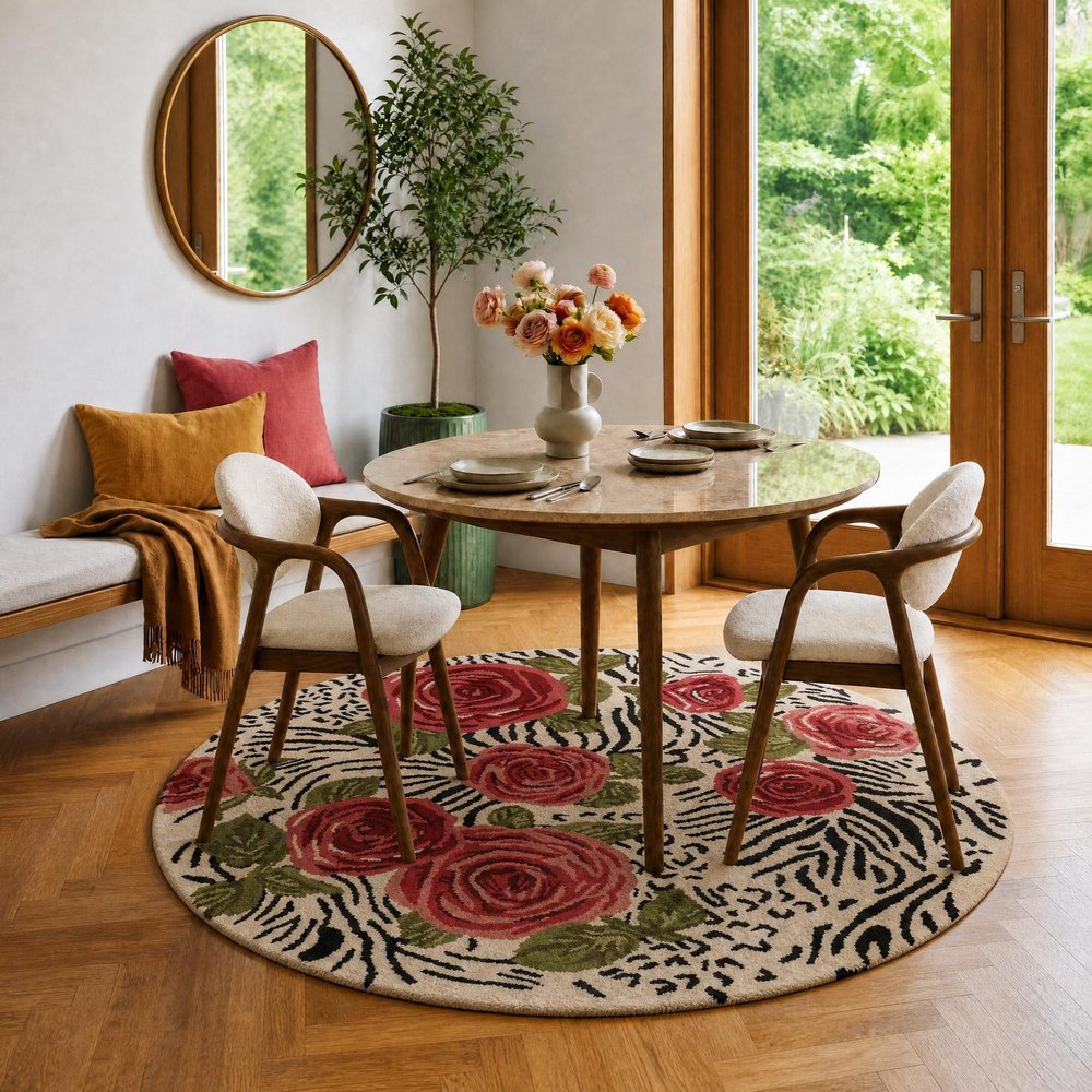 4' Round Red Rose Bed Area Rug