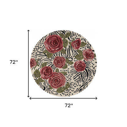 4' Round Red Rose Bed Area Rug