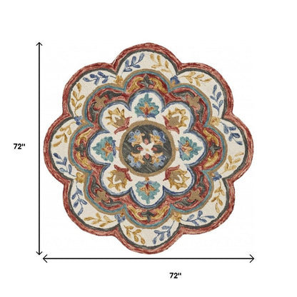 6' Red Wool Hand Hooked Round Rug