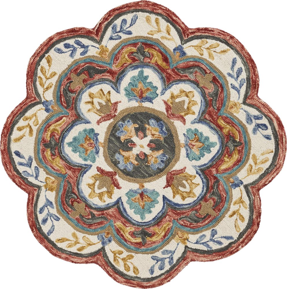 6' Red Wool Hand Hooked Round Rug