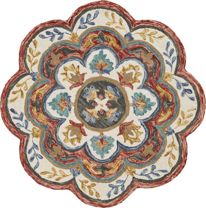 6' Red Wool Hand Hooked Round Rug