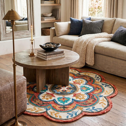 6' Red Wool Hand Hooked Round Rug