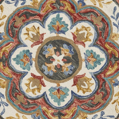 6' Red Wool Hand Hooked Round Rug