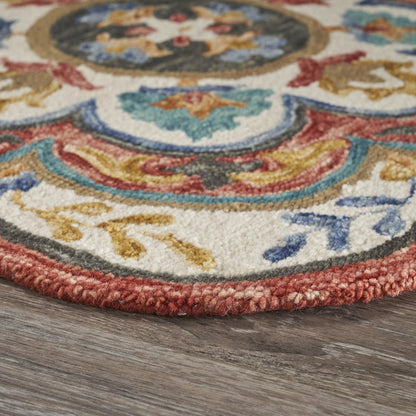 6' Red Wool Hand Hooked Round Rug