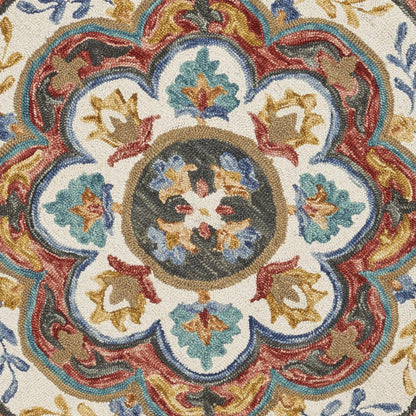 6' Red Wool Hand Hooked Round Rug