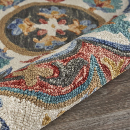 6' Red Wool Hand Hooked Round Rug