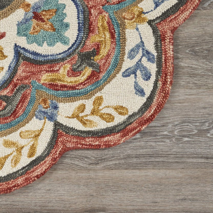 6' Red Wool Hand Hooked Round Rug