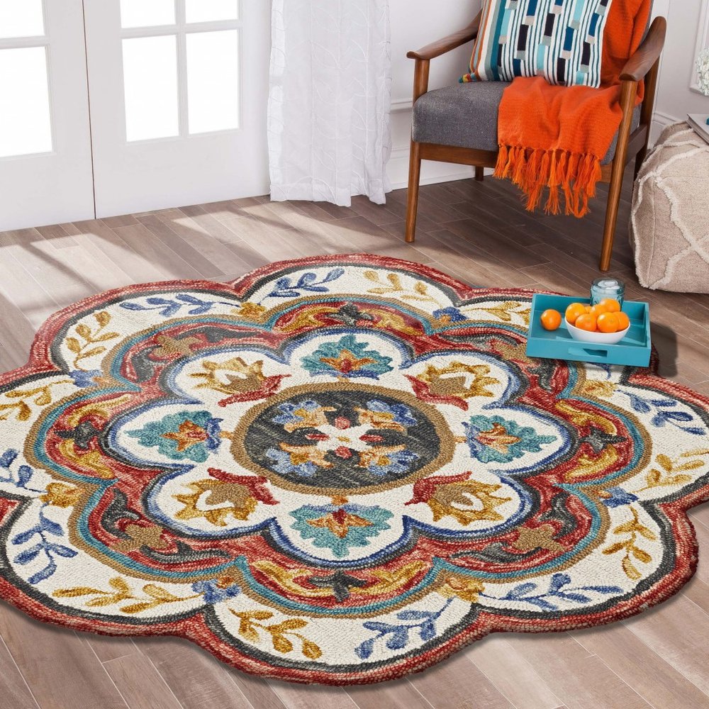6' Red Wool Hand Hooked Round Rug