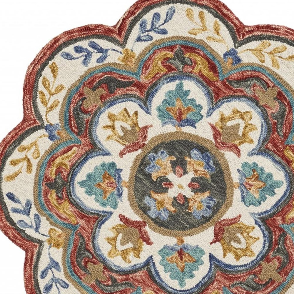 6' Red Wool Hand Hooked Round Rug