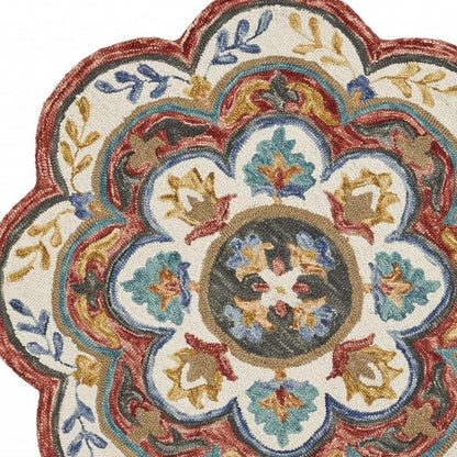 6' Red Wool Hand Hooked Round Rug