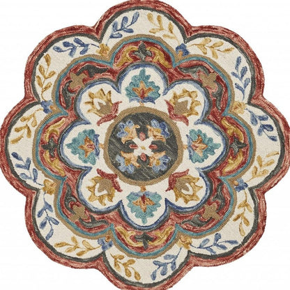 6' Red Wool Hand Hooked Round Rug