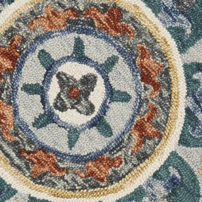 4' Green And Ivory Wool Hand Hooked Round Rug