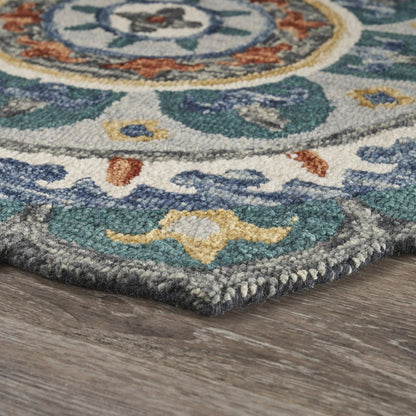 4' Green And Ivory Wool Hand Hooked Round Rug