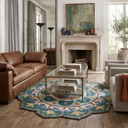 4' Green And Ivory Wool Hand Hooked Round Rug