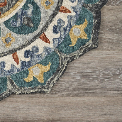4' Green And Ivory Wool Hand Hooked Round Rug