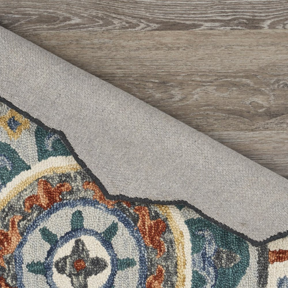 4' Green And Ivory Wool Hand Hooked Round Rug