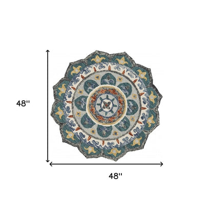 4' Green And Ivory Wool Hand Hooked Round Rug