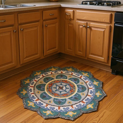 4' Green And Ivory Wool Hand Hooked Round Rug