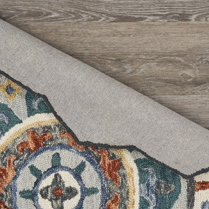 4' Green And Ivory Wool Hand Hooked Round Rug