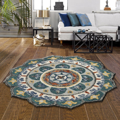 6' Green Round Wool Hand Tufted Area Rug