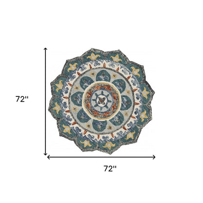 4' Green And Ivory Wool Hand Hooked Round Rug
