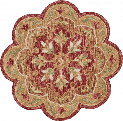 4' Red Wool Hand Hooked Round Rug
