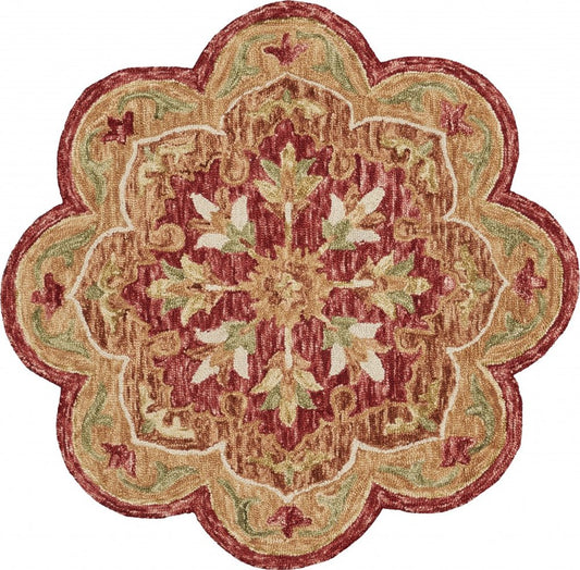 4' Red Wool Hand Hooked Round Rug
